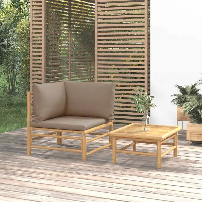 Modulaire bamboe tuinbank met comfortabele afmetingen en rugkussen - Taupe / 1 / hoek + Tafel - Modulaire tuinbanken