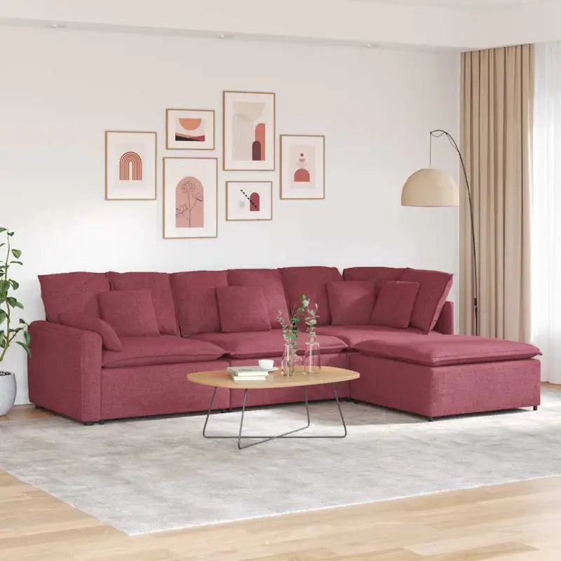 Modulaire bank met elegante afmetingen en comfortabele zitting - Wijnrood - Bankelementen