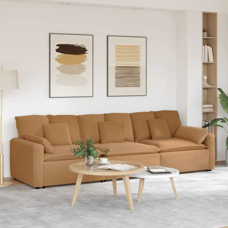 Modulaire bank met totale afmetingen en gekrulde wolachtige uitstraling - Beige - Bankelementen