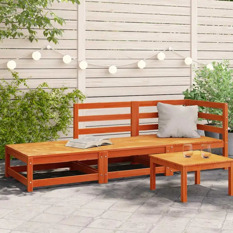 Modulaire houten tuinbank van massief grenenhout voor gezellige tuinen - Bruingrenen / 1 / hoek + stoel + voetensteun