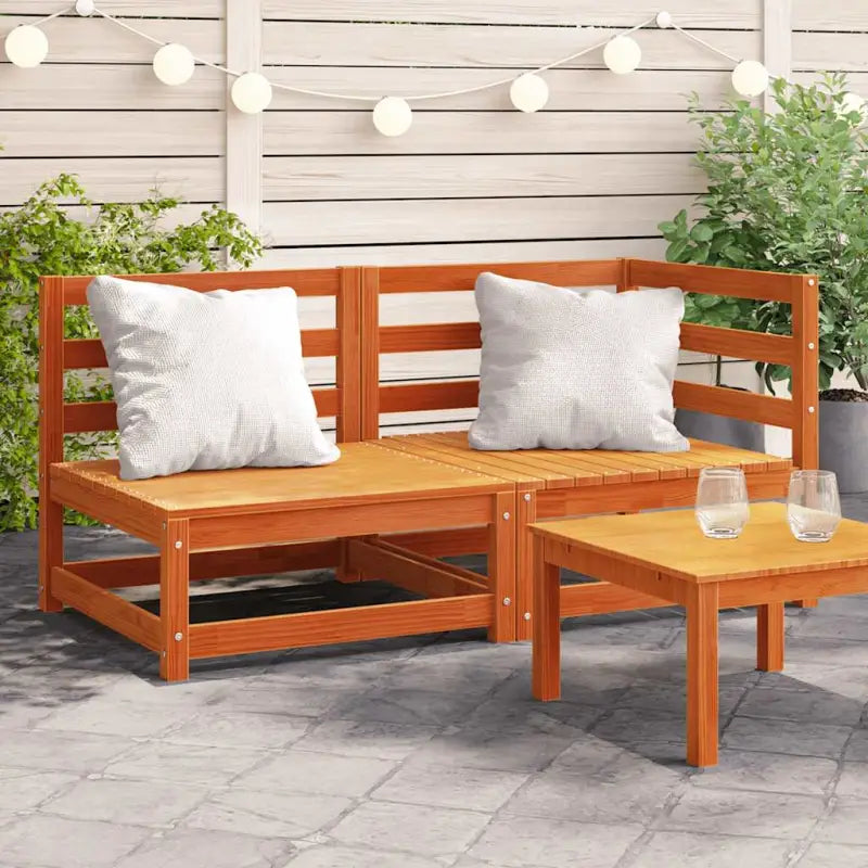 Modulaire houten tuinbank van massief grenenhout voor gezellige tuinen - Bruingrenen / 1 / hoek + stoel - Modulaire