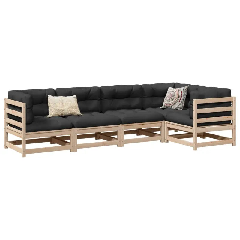 Modulaire loungeset met hoogte rugleuning voor comfortabele zitervaring - Natuurlijk grenenhout / Ja - Tuinsets