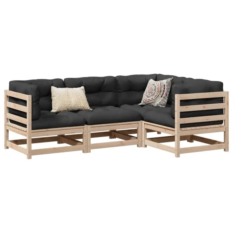 Modulaire loungeset van massief grenenhout met hoogte rugleuning - Natuurlijk grenenhout / Ja - Tuinsets