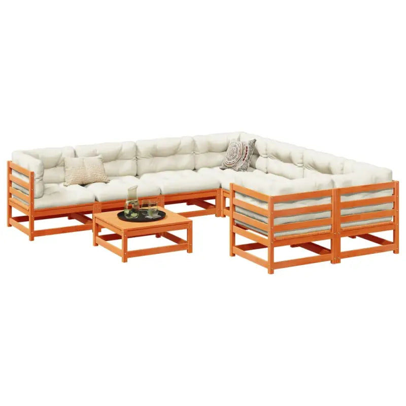 Modulaire loungeset van massief grenenhout voor buitenplezier - Wasbruin / met kussen - Tuinsets