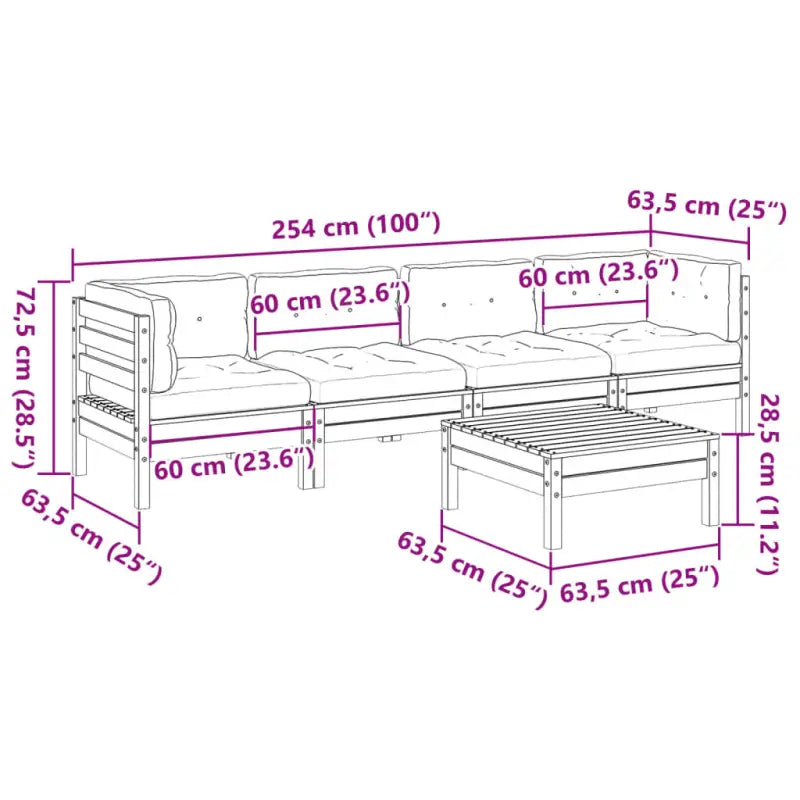 Modulaire loungeset van massief grenenhout voor een comfortabele zitervaring - Tuinsets