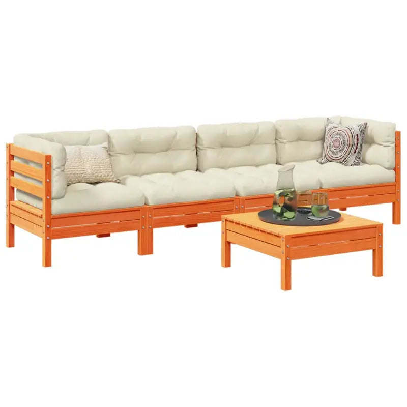 Modulaire loungeset van massief grenenhout voor een comfortabele zitervaring - Wasbruin - Tuinsets