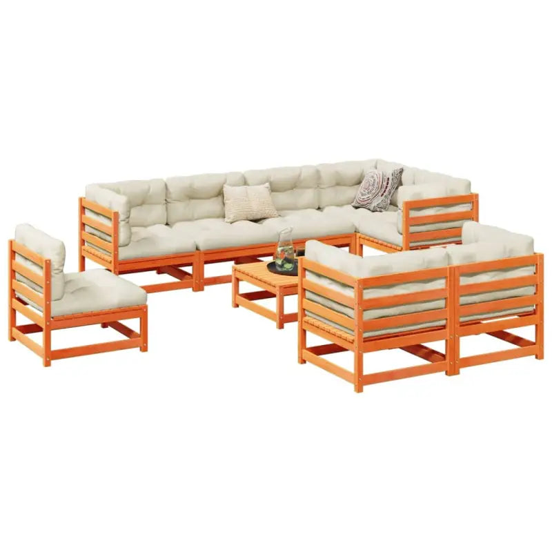 Modulaire loungeset van massief grenenhout voor een comfortabele zitervaring - Wasbruin / met kussen - Tuinsets