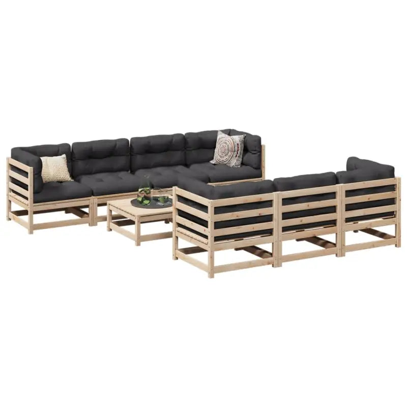 Modulaire loungeset van massief grenenhout voor tuin en terras - natuurlijk grenen en zwart / met kussen - Tuinsets