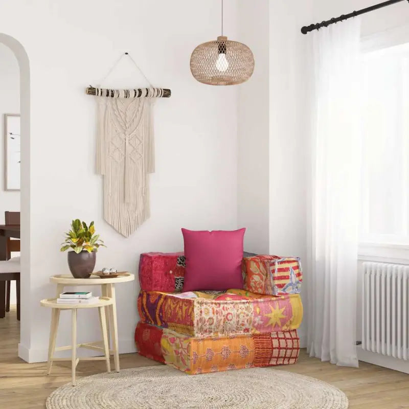 Modulaire poef met patchwork ontwerp voor exotische interieurstijl - Patchwork / 1 / Hoekbankdeel met kussen