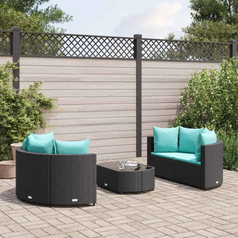 Modulaire poly rattan loungeset voor gemakkelijk schoon en buiten genieten - Zwart en blauw - Tuinsets