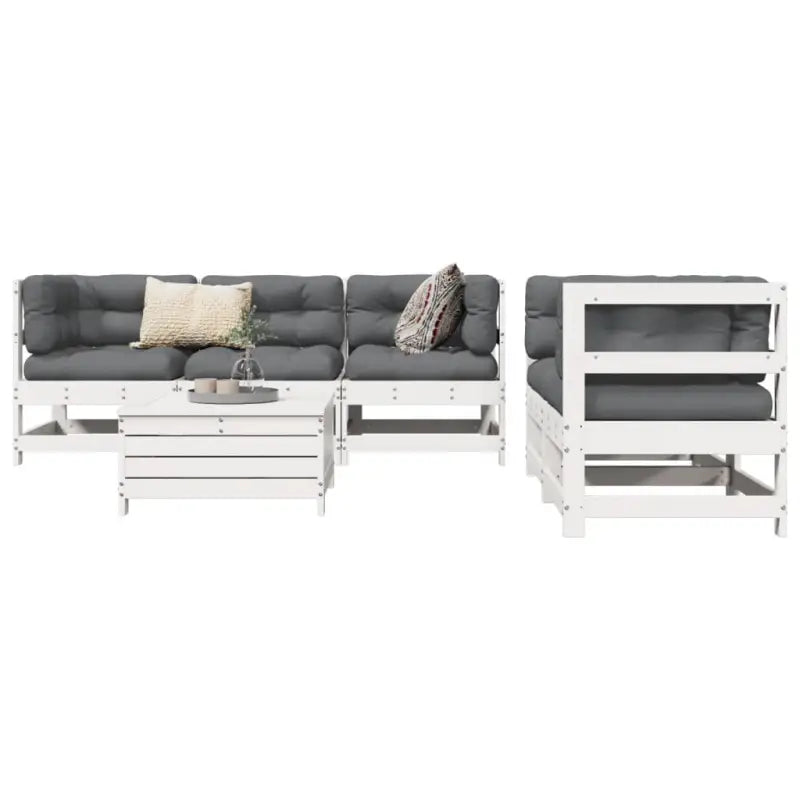 Modulaire tuin loungeset van massief grenenhout met comfortabele afmetingen - Wit grenenhout - Tuinsets