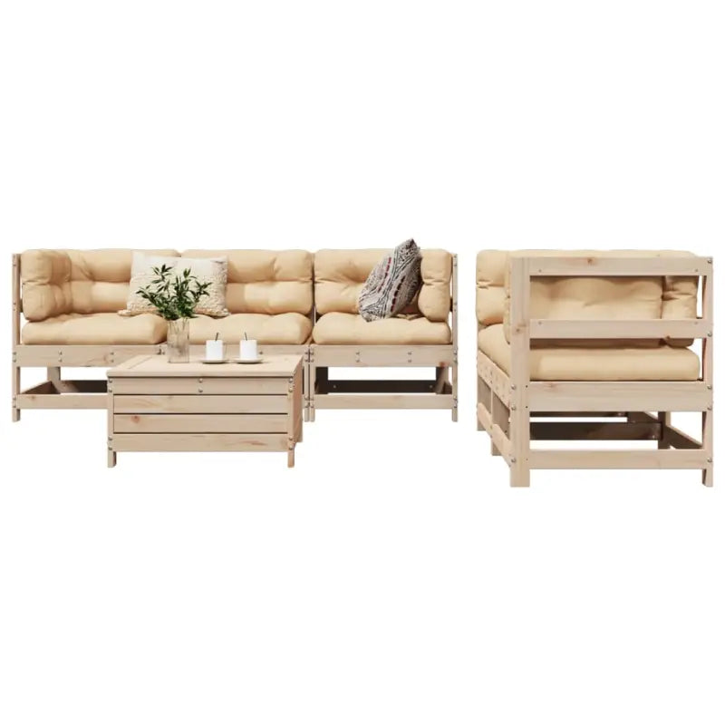 Modulaire tuin loungeset van massief grenenhout met comfortabele afmetingen - Natuurlijk grenenhout - Tuinsets