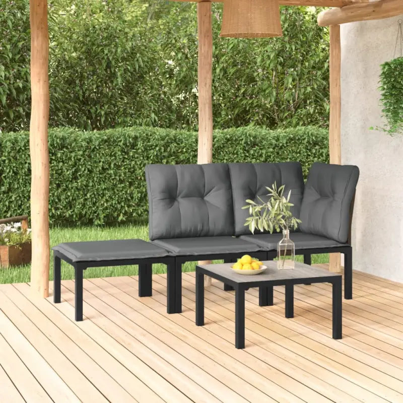 Modulaire tuinbank in zwart materiaal met gepoedercoat staal en afmetingen - 1 / hoek + midden + voetensteun + Tafel