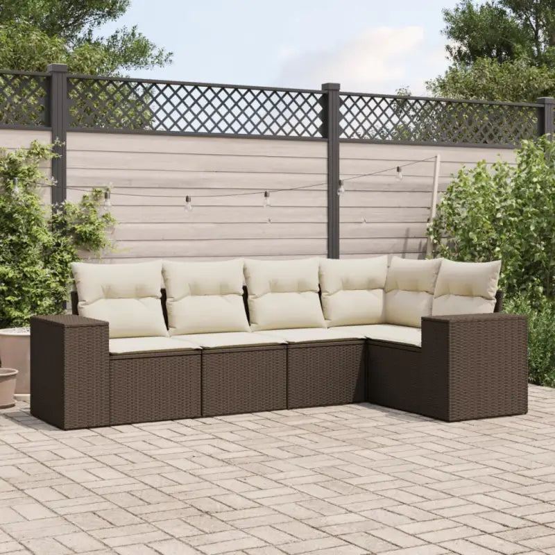 Modulaire tuinbank in zwart materiaal met gepoedercoated staal - Bruin en crème / 1 / Zonder tafel - Modulaire