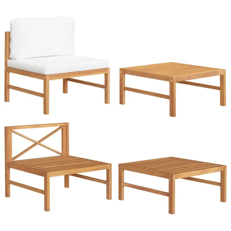 Modulaire tuinbank met fijn geschuurd hout en comfortabele kussens - Crème / 1 / midden + hoekTafel - Modulaire