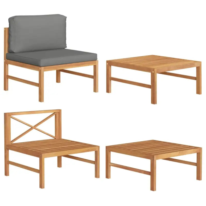 Modulaire tuinbank met fijn geschuurd hout en comfortabele kussens - Donkergrijs / 1 / midden + hoekTafel - Modulaire