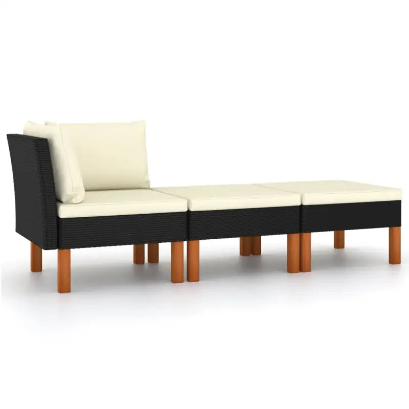 Modulaire tuinbank met PE-rattan en massief eucalyptushout frame - Zwart / 1 / Hoekbank + voetensteun (2 st)