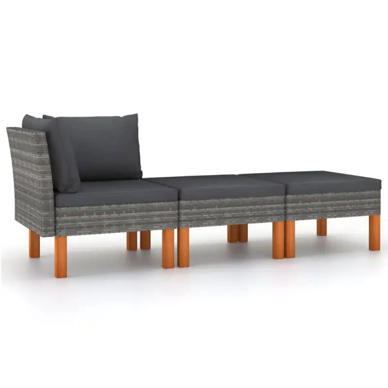 Modulaire tuinbank met PE-rattan en massief eucalyptushout frame - Grijs / 1 / Hoekbank + voetensteun (2 st)