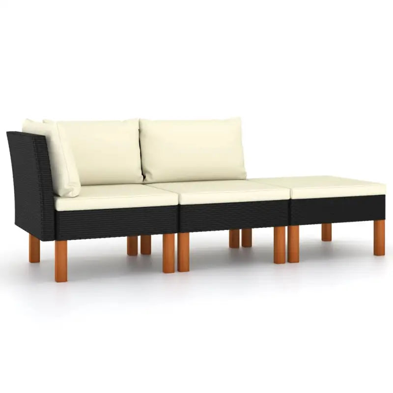 Modulaire tuinbank met PE-rattan en massief eucalyptushout frame - Zwart / 1 / Middenbank + hoekbank + Voetensteun
