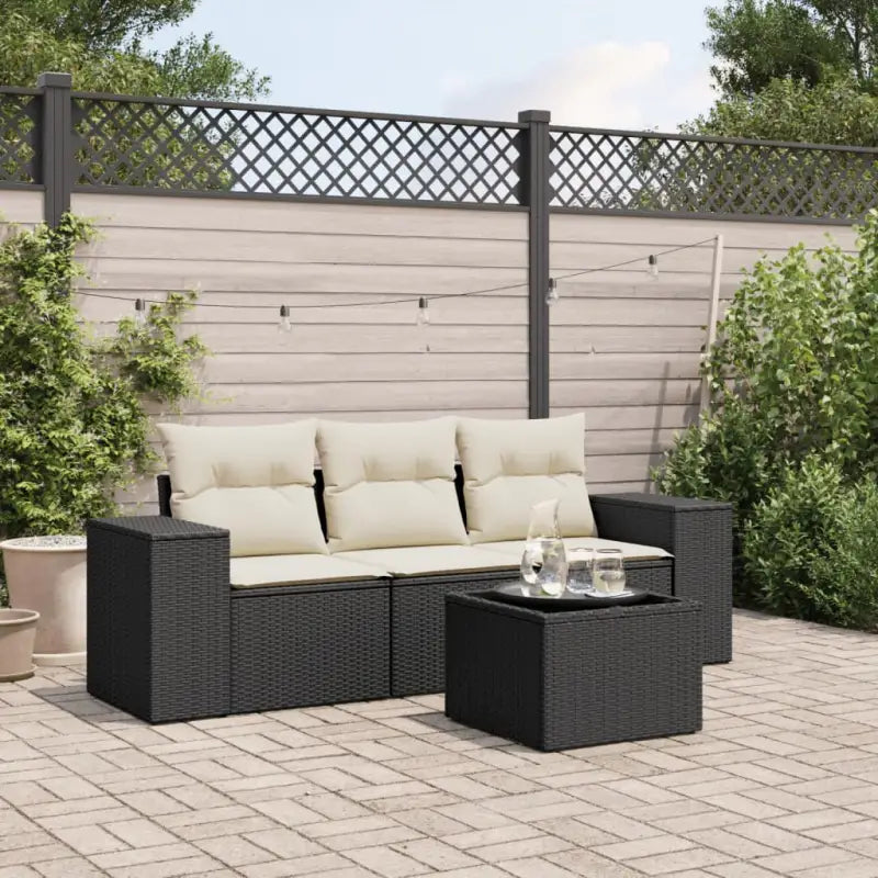 Modulaire tuinbank met poly rattan en comfortabele zitervaring - Zwart en crème / 1 / Met tafel - Modulaire tuinbanken