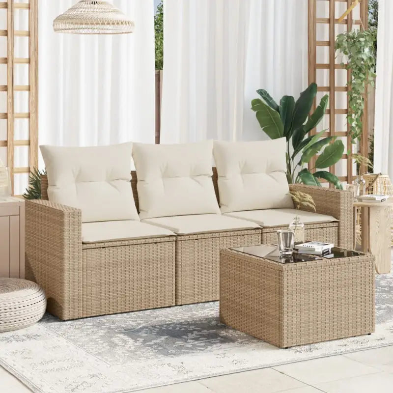 Modulaire tuinbank met waterdichte tas en poly rattan voor buitenplezier - beige en crèmekleurig / 1 / Met tafel