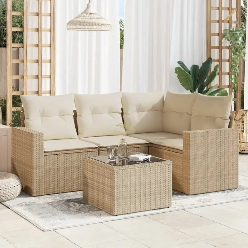 Modulaire tuinbank met waterdichte tas en zwart gepoedercoat staal - beige en crèmekleurig / 1 / Met tafel - Modulaire