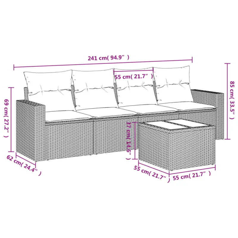 Modulaire tuinbank met zwart materiaal en gepoedercoat staal afmetingen - Modulaire tuinbanken
