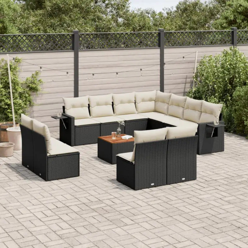 Modulaire tuinbank set in zwart materiaal en gepoedercoat staal - Zwart en crème / 1 - Modulaire tuinbanken