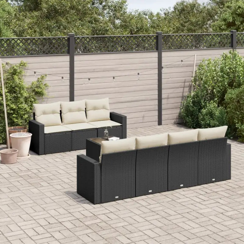 Modulaire tuinbank set in zwart materiaal met gepoedercoat staal - Zwart en crème / 8 - Modulaire tuinbanken