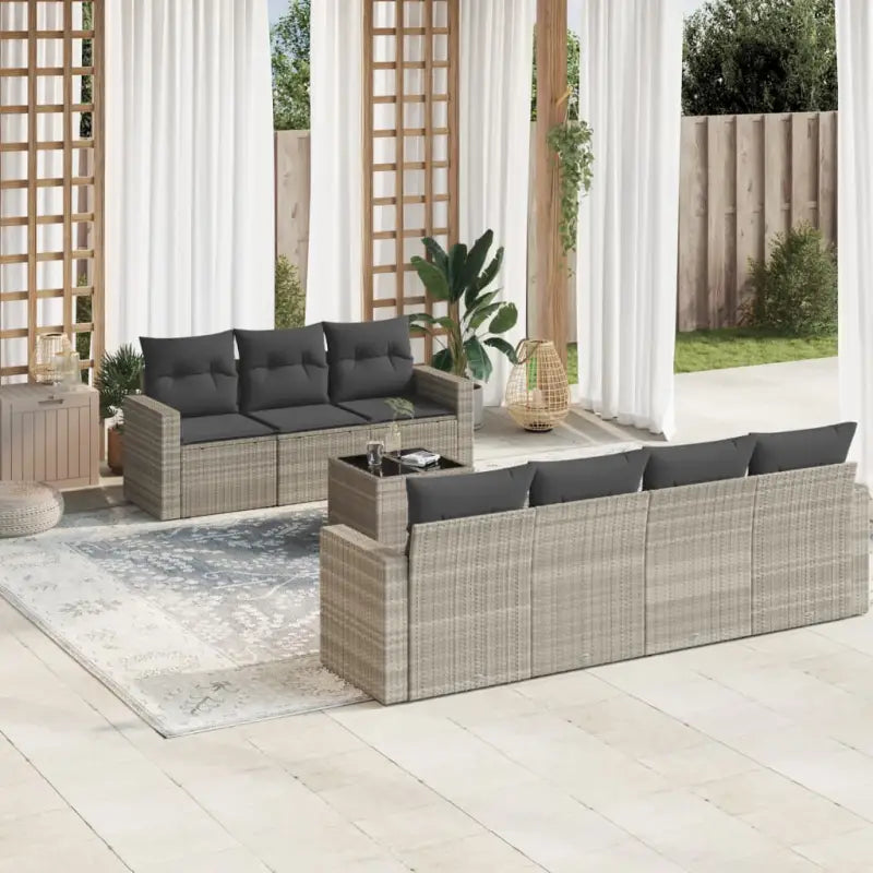 Modulaire tuinbank set in zwart materiaal met gepoedercoat staal - Lichtgrijs / 8 - Modulaire tuinbanken