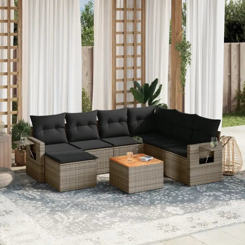 Modulaire tuinbank set met gepoedercoat staal en zwart materiaal - Grijs / 1 / hoek + Tafel + 3x midden - Modulaire