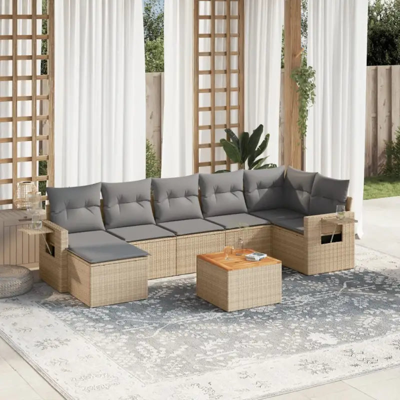 Modulaire tuinbank set met gepoedercoat staal en zwart materiaal - Beige en grijs / 1 / Tafel + 3x midden + hoek