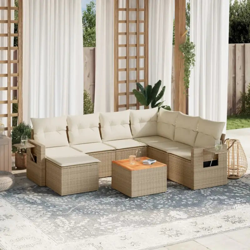 Modulaire tuinbank set met gepoedercoat staal en zwart materiaal - Beige / 1 / hoek + Tafel + 3x midden - Modulaire