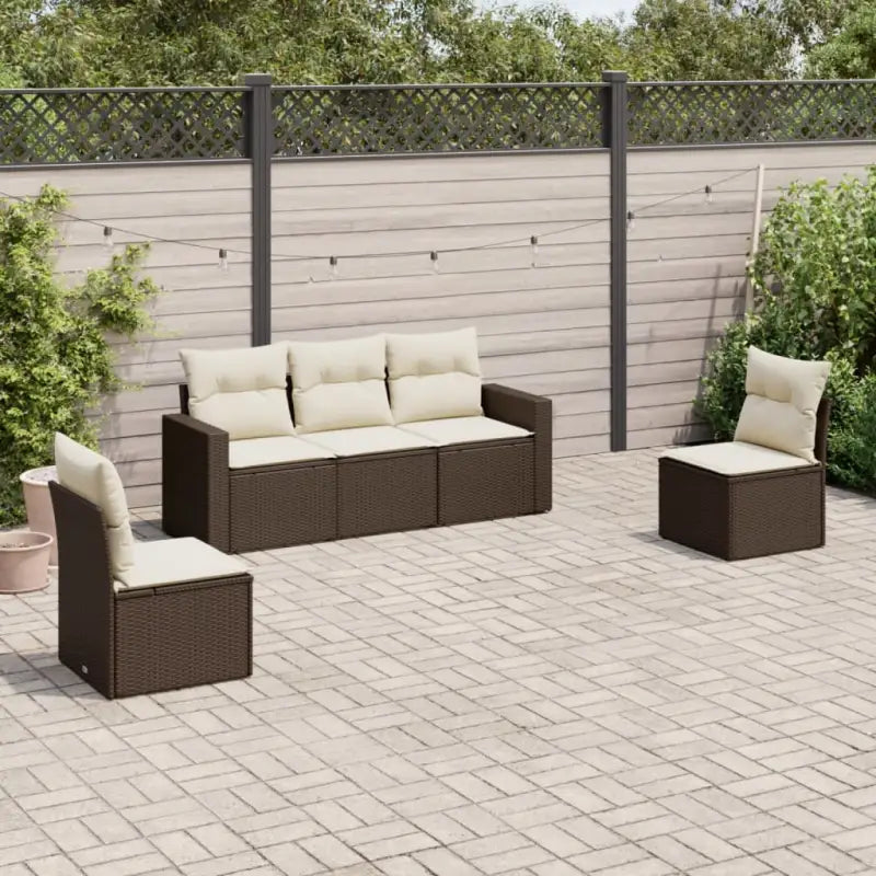 Modulaire tuinbank set met zwart gepoedercoat staal en waterdichte tas - Bruin en crème / 1 / Zonder tafel - Modulaire