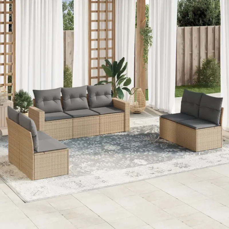 Modulaire tuinbank van gepoedercoat staal met poly rattan en waterdichte tas - Beige en grijs / 1 / Zonder tafel