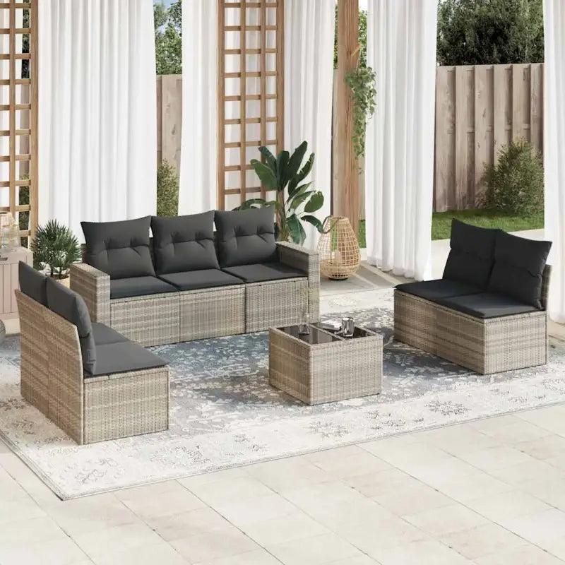 Modulaire tuinbank van gepoedercoat staal met poly rattan en waterdichte tas - Lichtgrijs / 1 / Met tafel - Modulaire