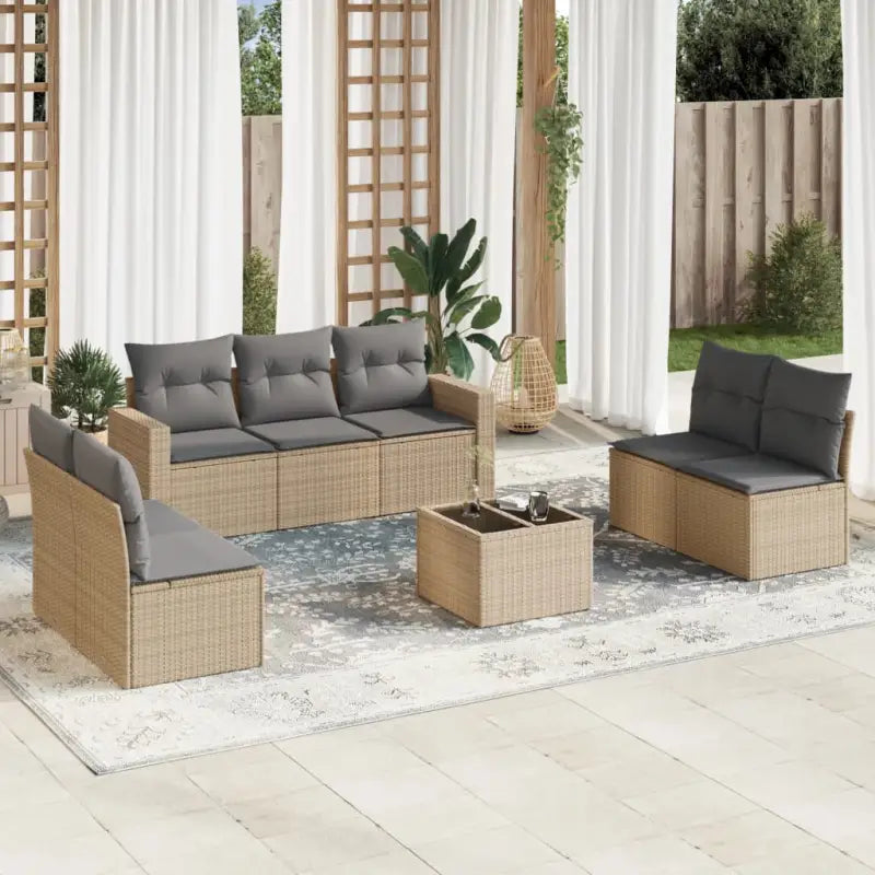 Modulaire tuinbank van gepoedercoat staal met poly rattan en waterdichte tas - Beige en grijs / 1 / Met tafel