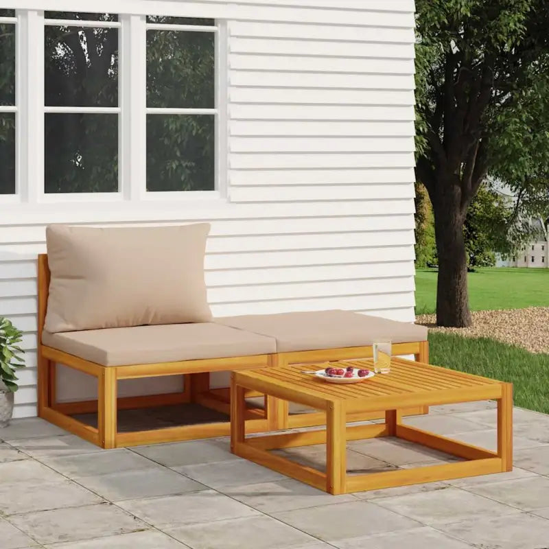 Modulaire tuinbank van massief acaciahout met comfortabele vulling - Taupe / 1 / midden + voetensteun + Tafel