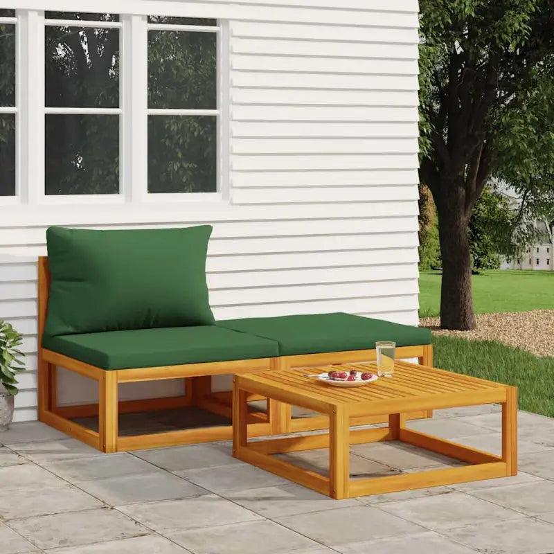 Modulaire tuinbank van massief acaciahout met comfortabele vulling - Groen / 1 / midden + voetensteun + Tafel