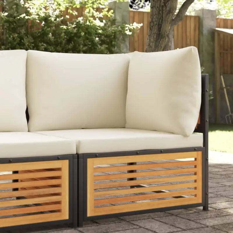 Modulaire tuinbank van massief acaciahout met wasbare hoes - Crème / 1 / Hoekbank - Modulaire tuinbanken