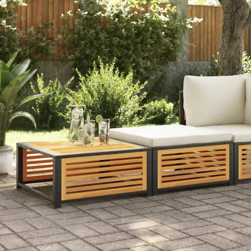 Modulaire tuinbank van massief acaciahout met wasbare hoes - Crème / 1 / Tafel + voetensteun - Modulaire tuinbanken