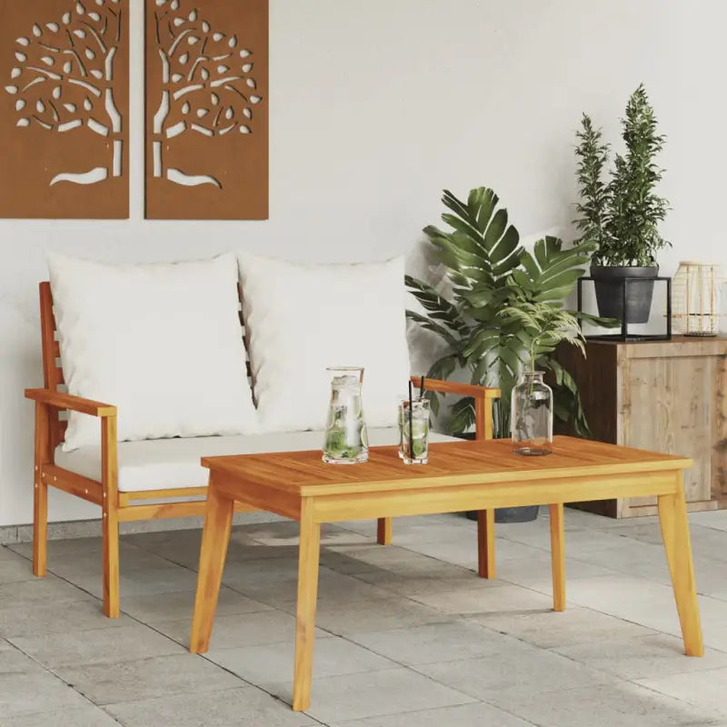 Modulaire tuinbank van massief acaciahout voor een comfortabele zitervaring - Bruin en crème / 1 / Bank + Tafel