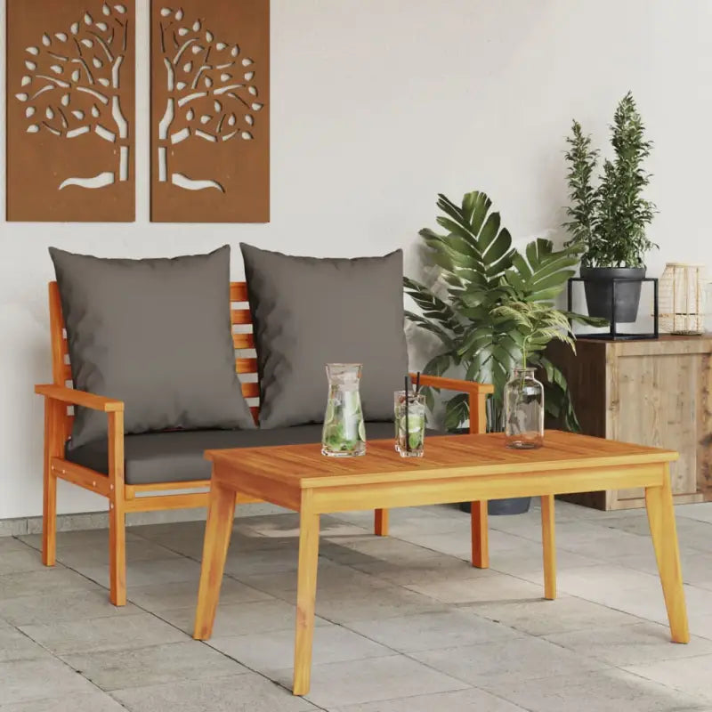 Modulaire tuinbank van massief acaciahout voor een comfortabele zitervaring - Bruin en grijs / 1 / Bank + Tafel