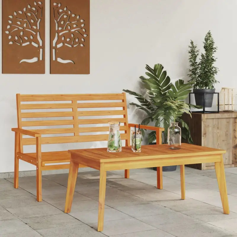 Modulaire tuinbank van massief acaciahout voor een comfortabele zitervaring - Bruin / 1 / Bank + Tafel - Modulaire
