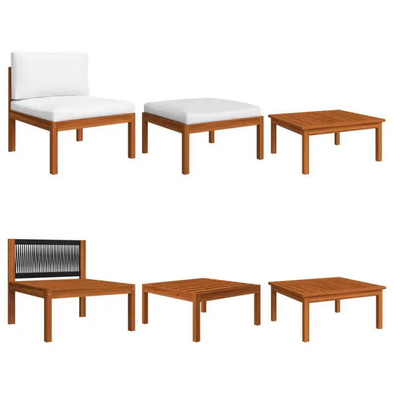 Modulaire tuinbank van massief acaciahout voor stijl en comfort - 1 / Middenbank + tafel + voetensteun - Modulaire