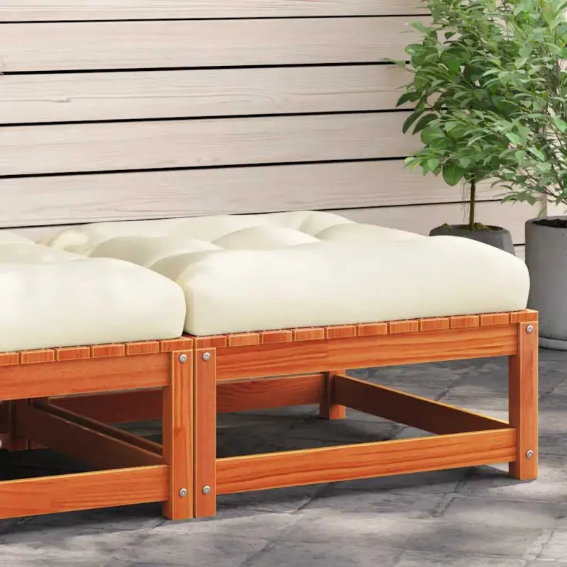 Modulaire tuinbank van massief douglashout met kussens voor je tuin - Wasbruin / 1 / voetensteun - Modulaire tuinbanken