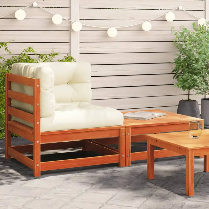 Modulaire tuinbank van massief douglashout met kussens voor terras - Wasbruin / 1 / Hoekbank - Modulaire tuinbanken