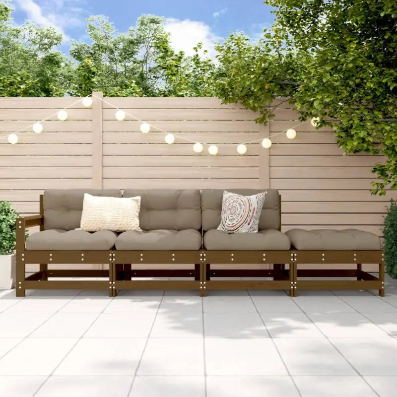 Modulaire tuinbank van massief douglashout voor terras en patio - Bruin grenenhout / 1 / 3-zitsbank met hocker