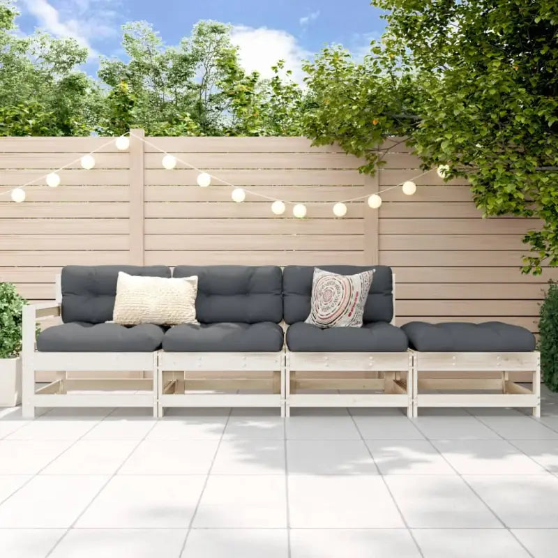 Modulaire tuinbank van massief douglashout voor terras en patio - Wit grenenhout / 1 / 3-zitsbank met hocker