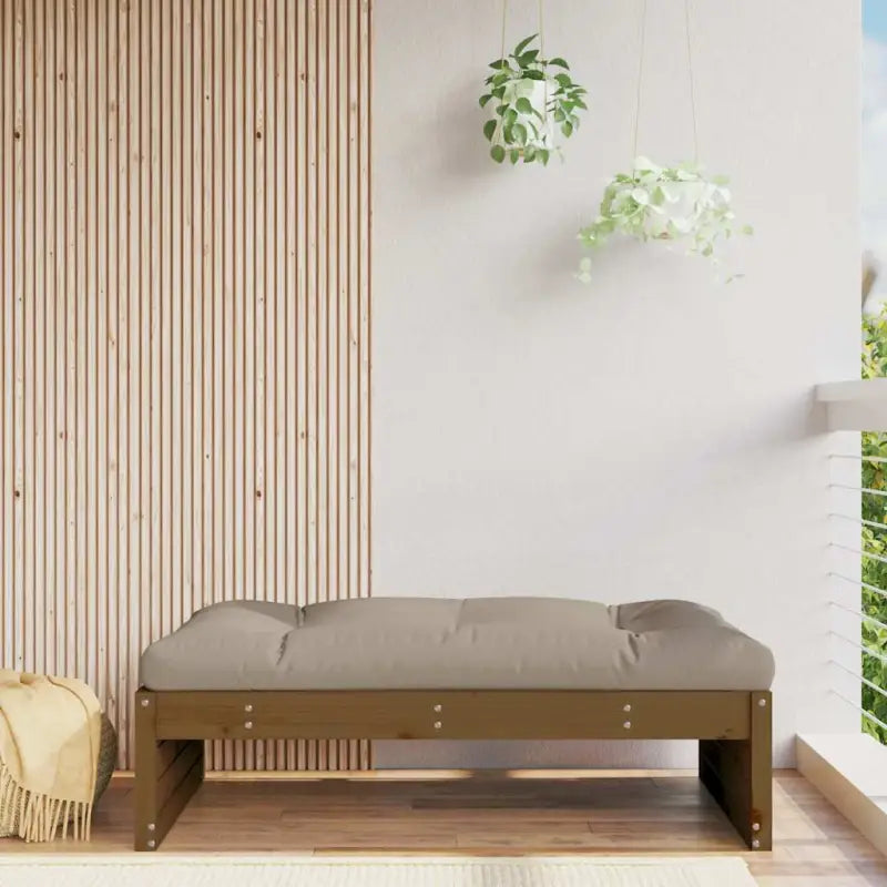 Modulaire tuinbank van massief grenenhout met zachte kussens - Honingbruin grenenhout / 1 / Voetensteun - Modulaire